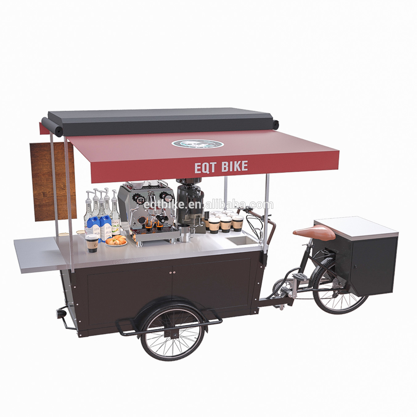 Struktura drewnianego pudełka 48V trójkołowy wózek do sprzedaży kawy