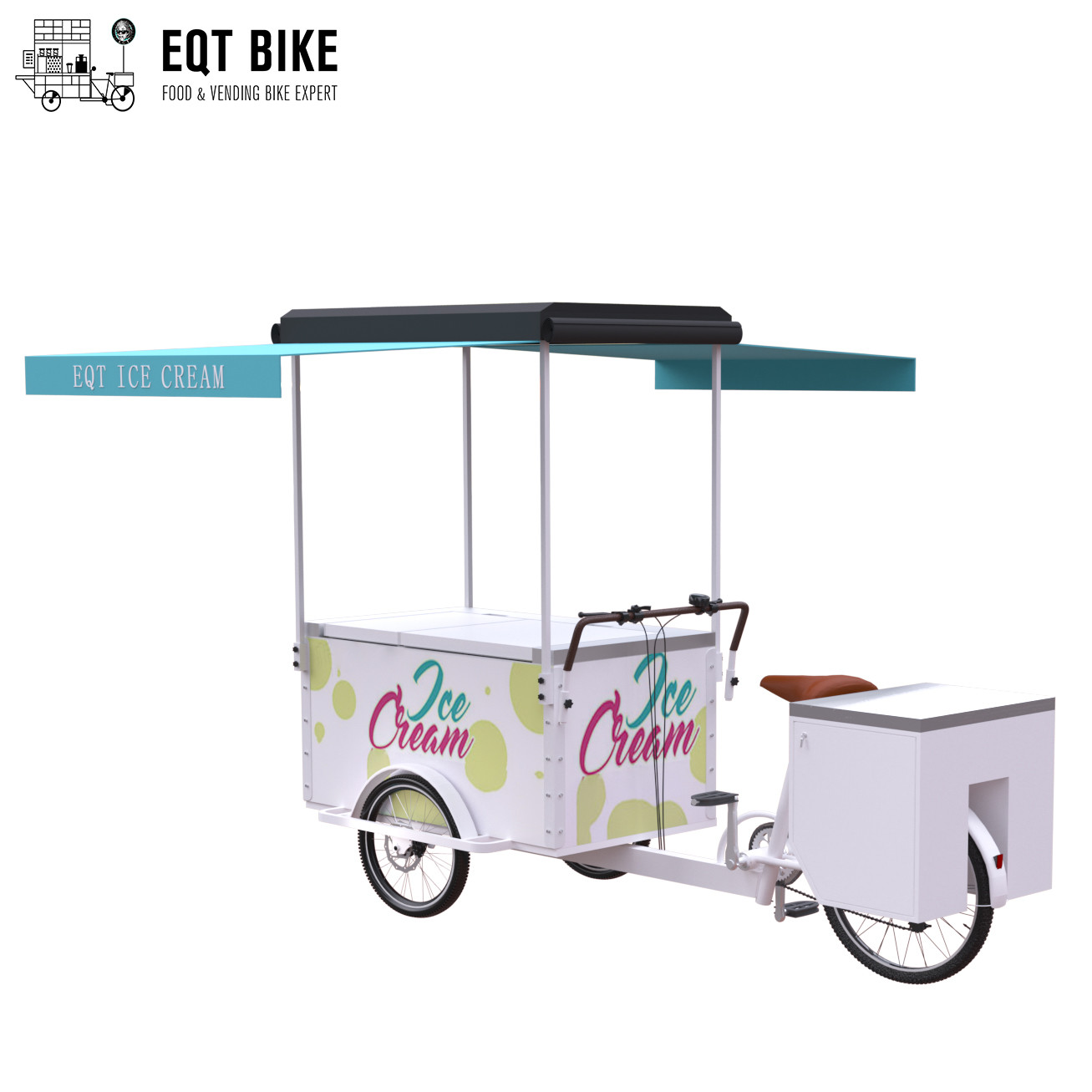 EQT 138L lub 110L ładowanie od przodu Trójkołowy rower do lodów na sprzedaż Zasilana prądem stałym zamrażarka wózki trójkołowe Food Trike